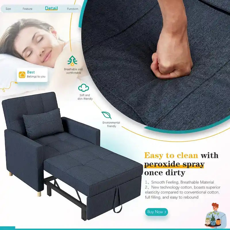 Fauteuil convertible 3-en-1 AECOJOY avec coussin et dossier réglable