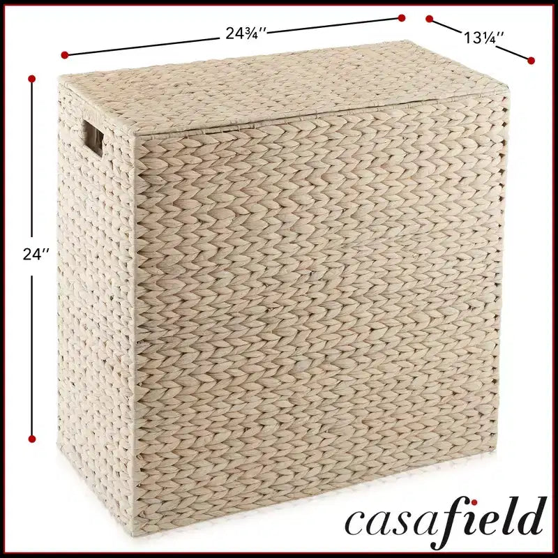 Casafield Wäschekorb mit Deckel und herausnehmbaren Futterbeuteln mit 2 Fächern, geflochtener Wäschekorb aus Wasserhyazinthe zum Sortieren von Kleidung