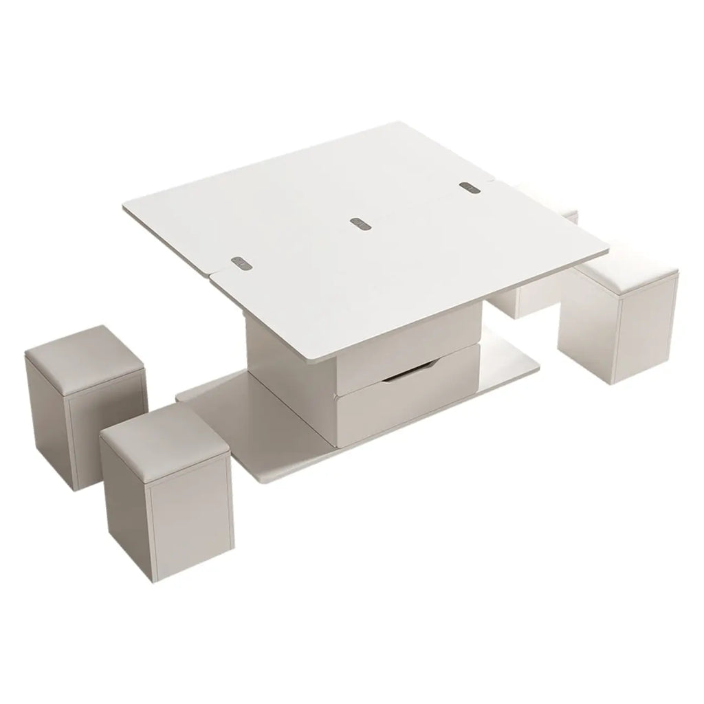 Table basse pliable à plateau relevable avec 4 tabourets et espace de rangement