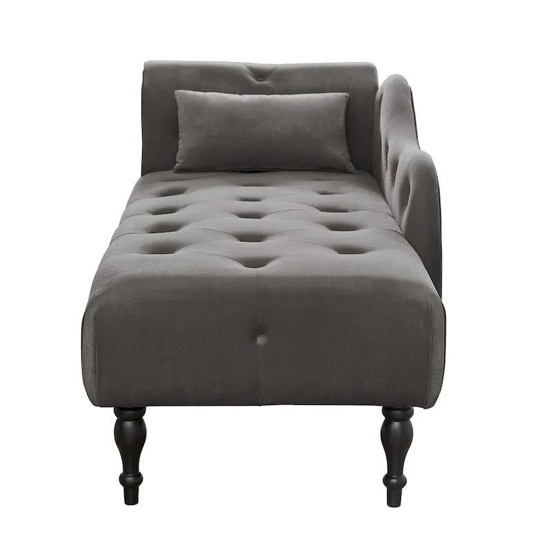 Chaise longue moderne de 60,6 po, revêtement en velours, boutons capitonnés, pieds en bois massif et clous décoratifs