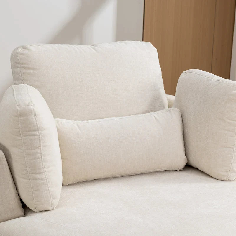 Fauteuil d’appoint pivotant rembourré de 42,3W avec 4 coussins et pouf de rangement demi-lune