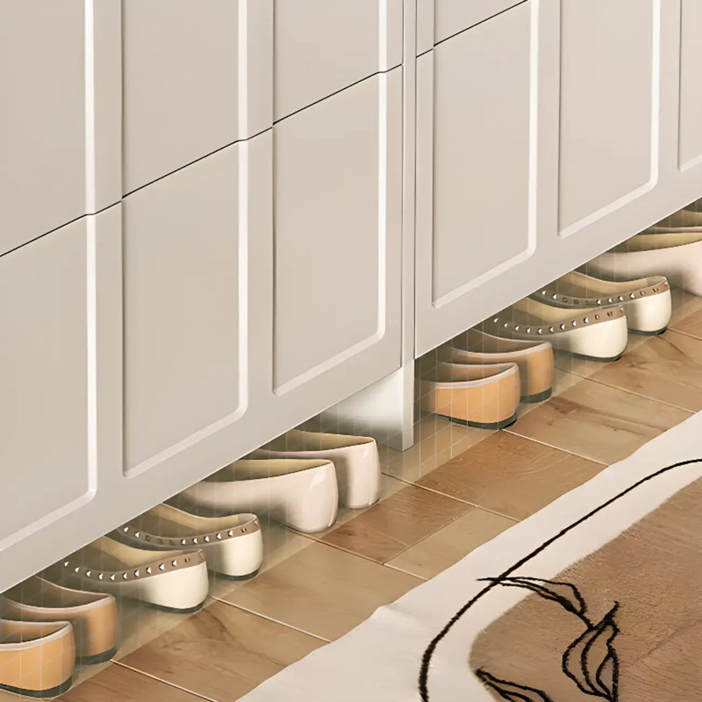 Meuble à chaussures blanc en bois, étroit, à 3 niveaux avec portes basculantes