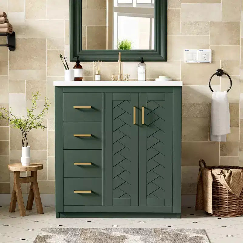 Badkamermeubel voor enkele wastafel van 30 met kast en 3 laden - zwart / blauw / groen / indigo / wit