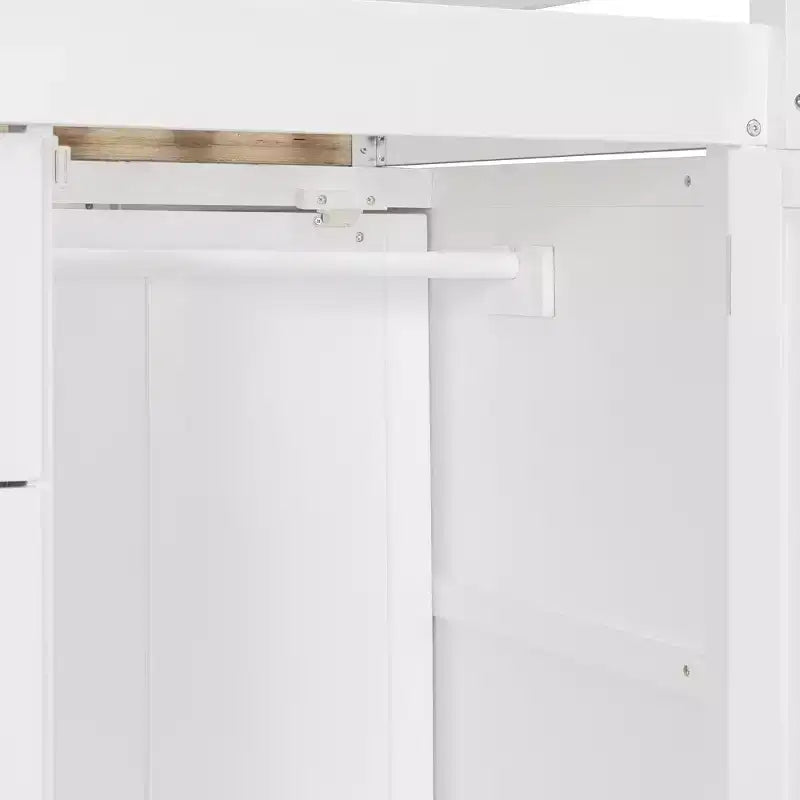 Stapelbed met twee volledige bedden, opbergkast en laden, houten ruimtebesparend stapelbed van volledig formaat met veiligheidshekje voor appartement of slaapkamer