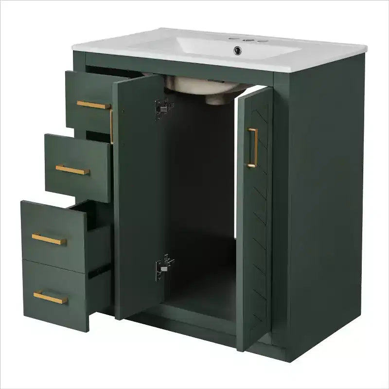 Meuble-lavabo de salle de bains simple de 30 pouces avec meuble et 3 tiroirs ??Noir / Bleu / Vert / Indigo / Blanc