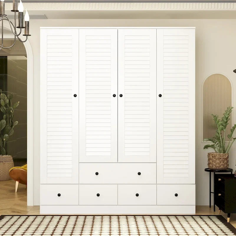Armoire-penderie blanche de 59 po de large, grande armoire autoportante