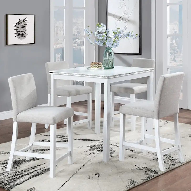 Ensemble de salle à manger moderne de 5 pièces avec table carrée à hauteur de comptoir et 4 chaises rembourrées