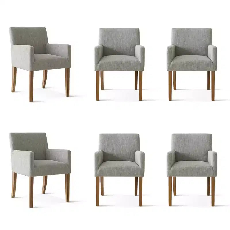 Ensemble de 6 chaises de salle à manger rembourrées avec accoudoirs, fauteuils modernes en lin avec pieds en bois, chaises d’appoint pour salle à manger et salon - Panipeachy