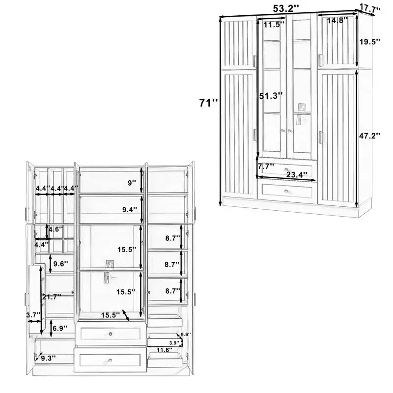 Garde-manger de cuisine autoportant Whisen de 180 cm de hauteur, grande armoire de rangement pour salle à manger avec 6 portes et étagères réglables