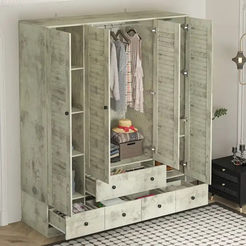 Armoire-penderie blanche de 59 po de large, grande armoire autoportante