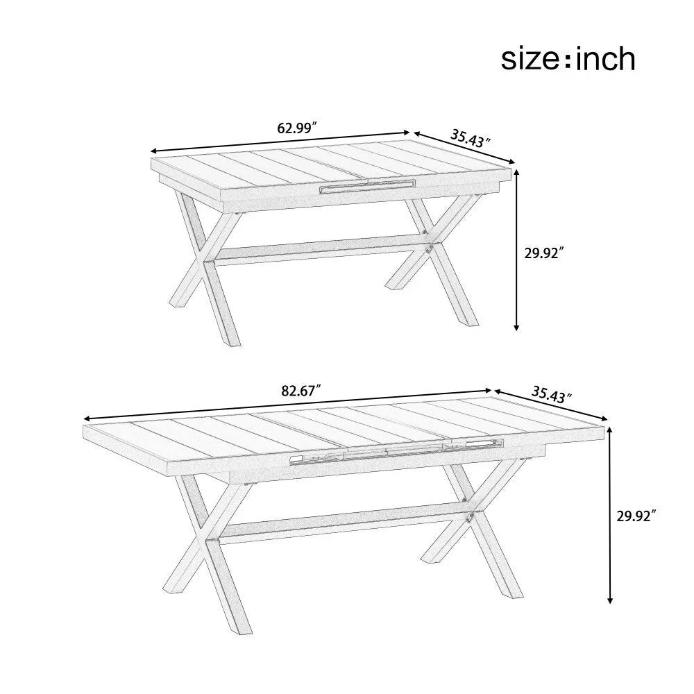 Modern Outdoor 7-piece Dining Set with Six Chairs and a Extendable Table for Patio