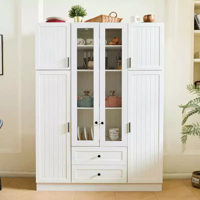 Garde-manger de cuisine autoportant Whisen de 180 cm de hauteur, grande armoire de rangement pour salle à manger avec 6 portes et étagères réglables
