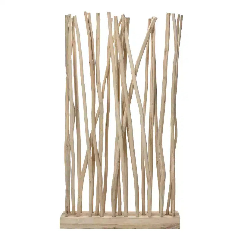 JONATHAN Y Tranquil, séparateur de pièce simple panneau en branches de teck fabriquées à la main, style bohème côtier, 39 l x 68 h