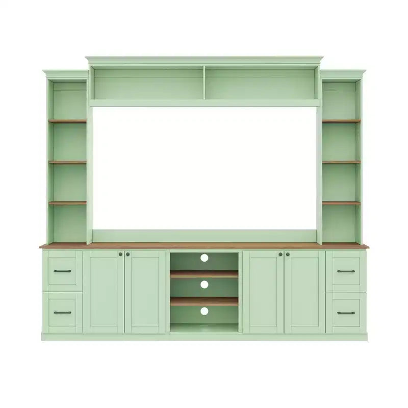 ModernLuxe 4-in-1-Farmhouse-Entertainment-Center als Wandeinheit, passend für Fernseher bis 70, TV-Ständer und Medienkonsole mit verstellbaren Regalen und Schubladen