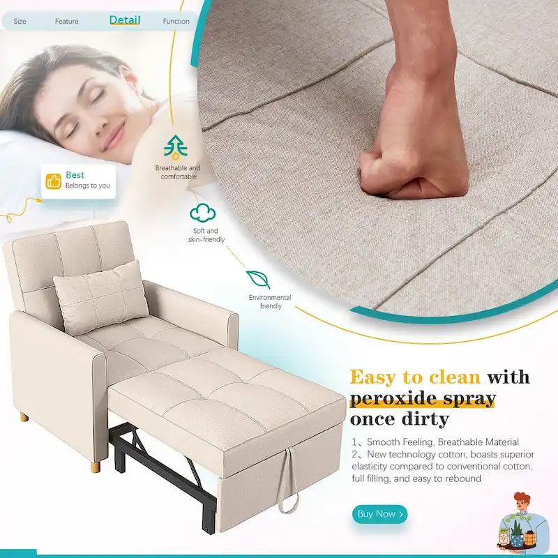 Fauteuil convertible 3-en-1 AECOJOY avec coussin et dossier réglable