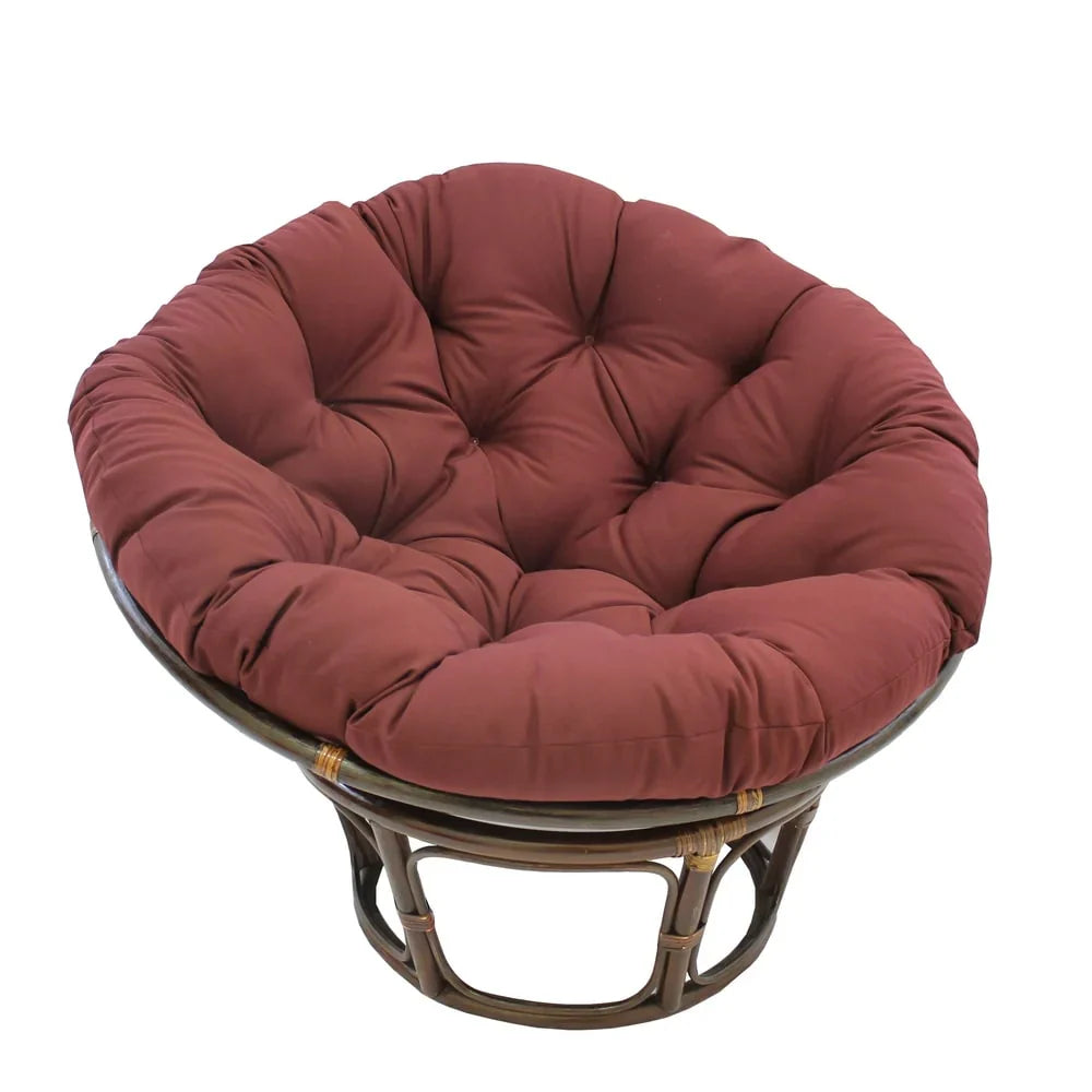Bali Rattan-Papasan-Sessel mit 42-Zoll-Durchmesser und Köperstoffkissen