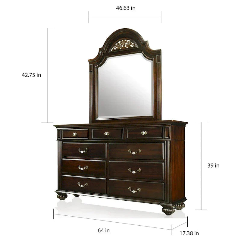Vame hagyományos, 2 részes, 9 fiókos komód- és tükörgarnitúra a Furniture of America-tól