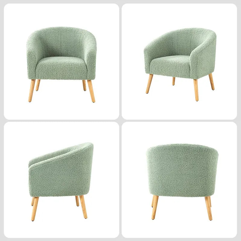 Sheila moderne fauteuil van 30 W met bouclébekleding en poten van massief hout, set van 2, van HULALA HOME