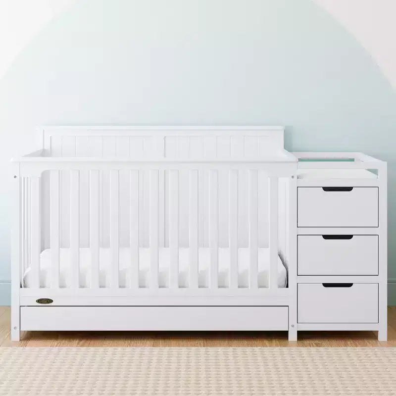 5-in-1-Umbaubett für Babys mit Wickelaufsatz und Schublade
