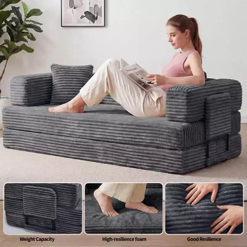 80.7 5-in-1 Convertible Sleeper Sofa Bed ??Corduroy, 1200 lbs, No Assembly