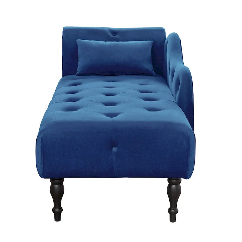 Chaise longue moderne de 60,6 po, revêtement en velours, boutons capitonnés, pieds en bois massif et clous décoratifs