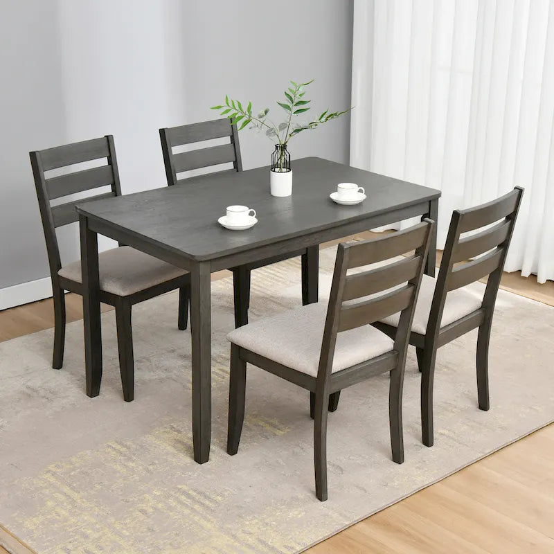Ensemble de salle à manger 5 pièces en bois massif, table de 47 L (1 table + 4 chaises à dossier à barreaux)