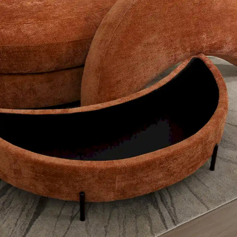Fauteuil tonneau moderne rond avec 5 coussins et pouf en option