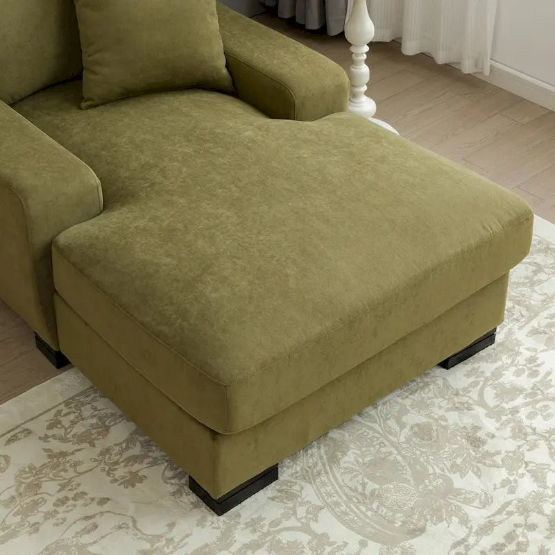 Nowoczesna, ponadgabarytowa sofa z szezlongiem i funkcją spania w stylu mid-century, z poduszką