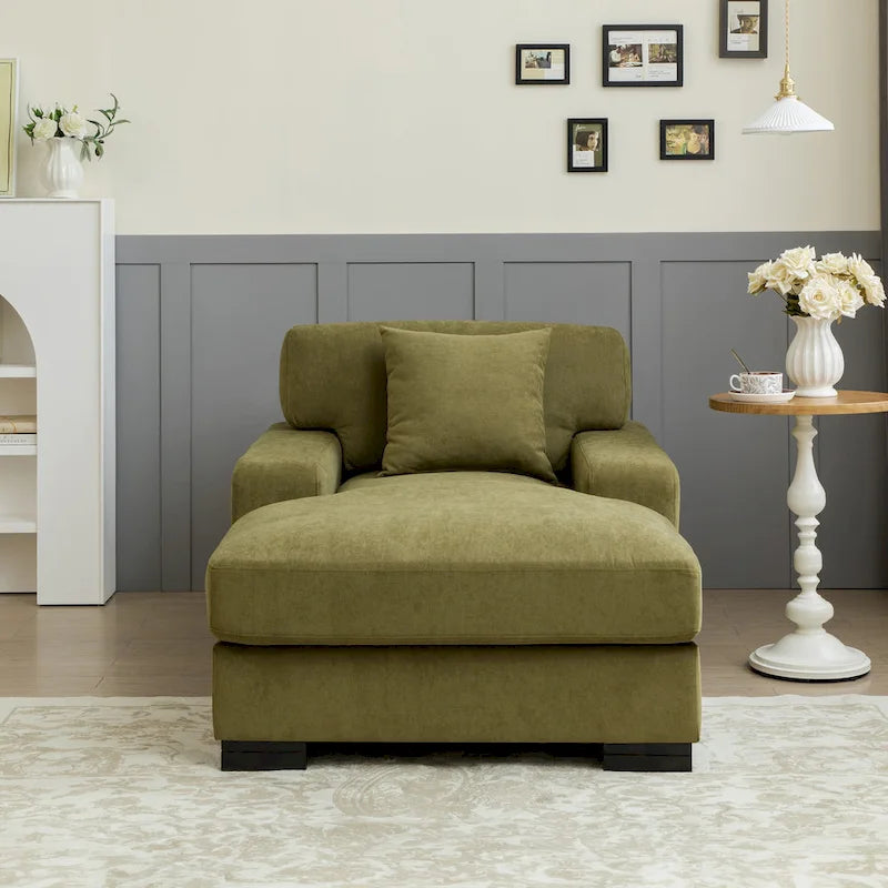 Nowoczesna, ponadgabarytowa sofa z szezlongiem i funkcją spania w stylu mid-century, z poduszką