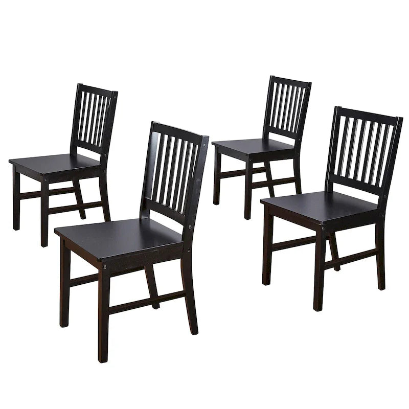 Set van 4 eetkamerstoelen van massief hout met spijlenrugleuning, stevig frame, klassiek ontwerp, eenvoudig te monteren