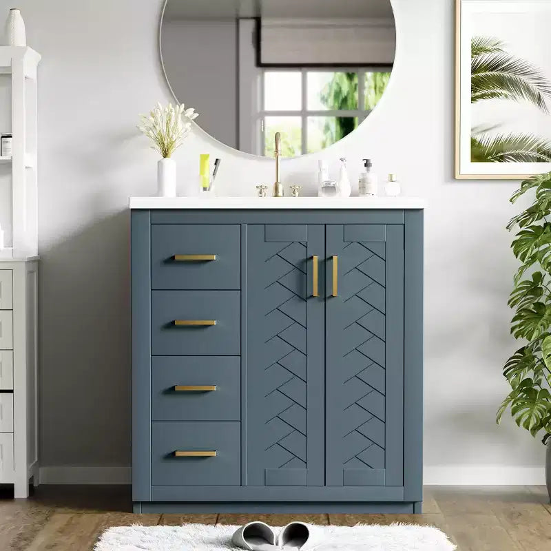 Meuble-lavabo de salle de bains simple de 30 pouces avec meuble et 3 tiroirs ??Noir / Bleu / Vert / Indigo / Blanc
