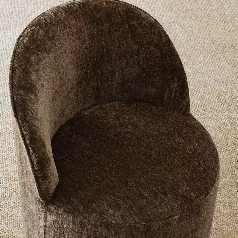 Modernes Esszimmer-Set für 6 Personen, runder Esstisch mit Säulenfuß, drehbare Fassstühle mit Rollen, Chenille-Strukturstoff – Panipeachy