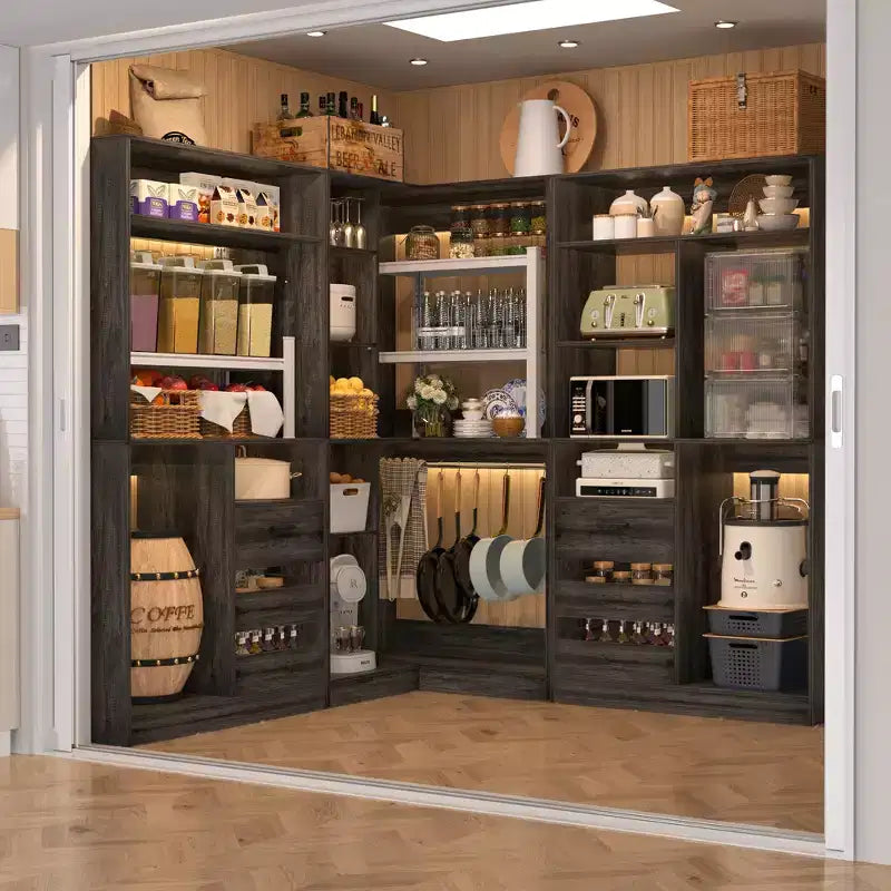 Besiost 3-teiliges Eck-Kleiderschranksystem mit Regalböden und Schubladen, freistehender Kleiderschrank-Organizer mit Kleiderstangen