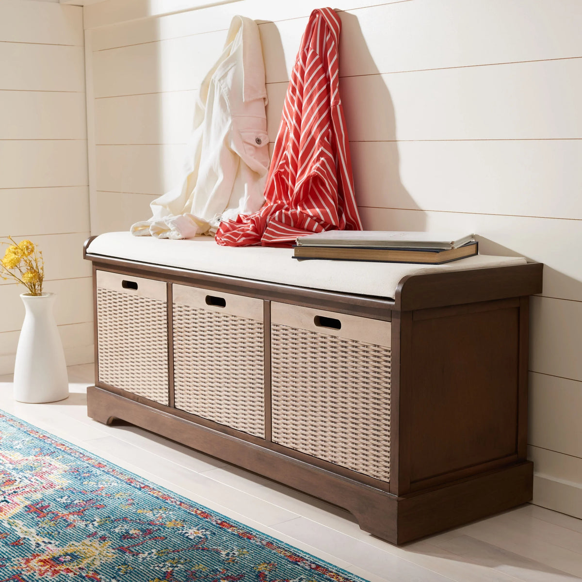 SAFAVIEH Fiorello minderli, 3 çekmeceli depolama pufu - 47.3 W x 15 L x 19 H - 47Wx15Dx19H