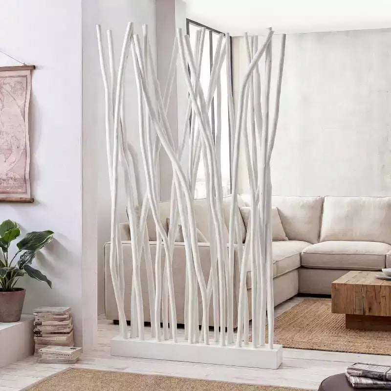 JONATHAN Y Tranquil, séparateur de pièce simple panneau en branches de teck fabriquées à la main, style bohème côtier, 39 l x 68 h