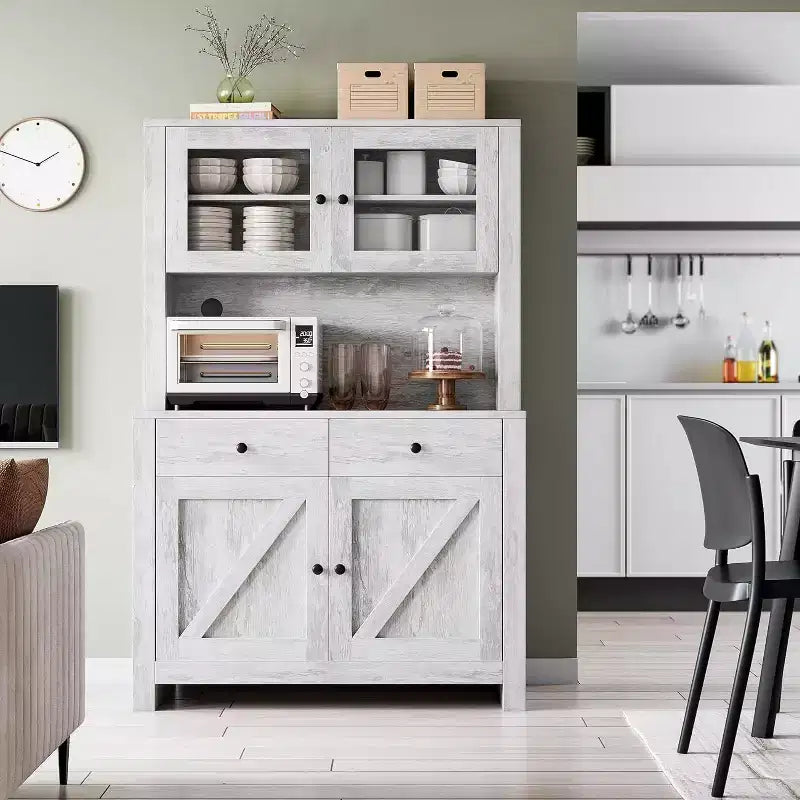 Küchenvorratsschrank mit Mikrowellenständer, Aufsatzschrank mit Buffet-Anrichte und verstellbaren Regalböden für Küche und Esszimmer