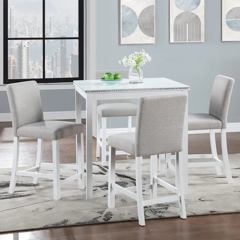 Ensemble de salle à manger moderne de 5 pièces avec table carrée à hauteur de comptoir et 4 chaises rembourrées