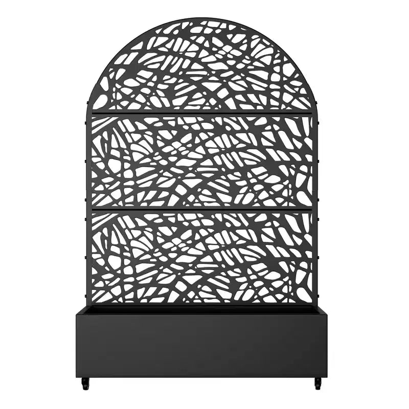 MAYEERTY 72x47 schwarzer gewölbter Pflanzkasten aus Eisen mit Rankgitter, 3-teiliges Set, dekorativer Sichtschutz für Garten, Terrasse und Balkon