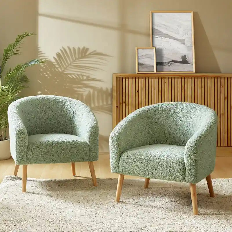 Sheila moderne fauteuil van 30 W met bouclébekleding en poten van massief hout, set van 2, van HULALA HOME