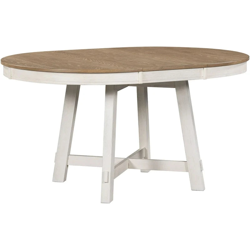 Ronde uitschuifbare eettafel in landelijke stijl met houten keukentafelblad en verlengblad van 16 inch