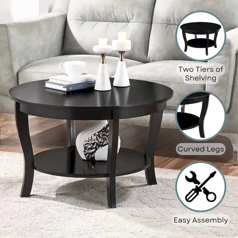 Table basse ronde American Heritage de Convenience Concepts avec étagère