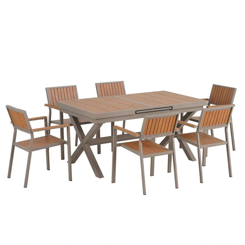 7-teiliges ausziehbares Esszimmer-Set mit ausziehbarem Tisch und 6 Armlehnstühlen