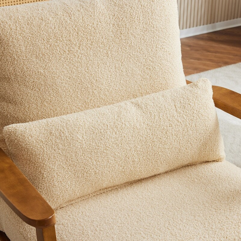 Fauteuil d'appoint rembourré en mélange de lin avec pieds en bois et un coussin, beige