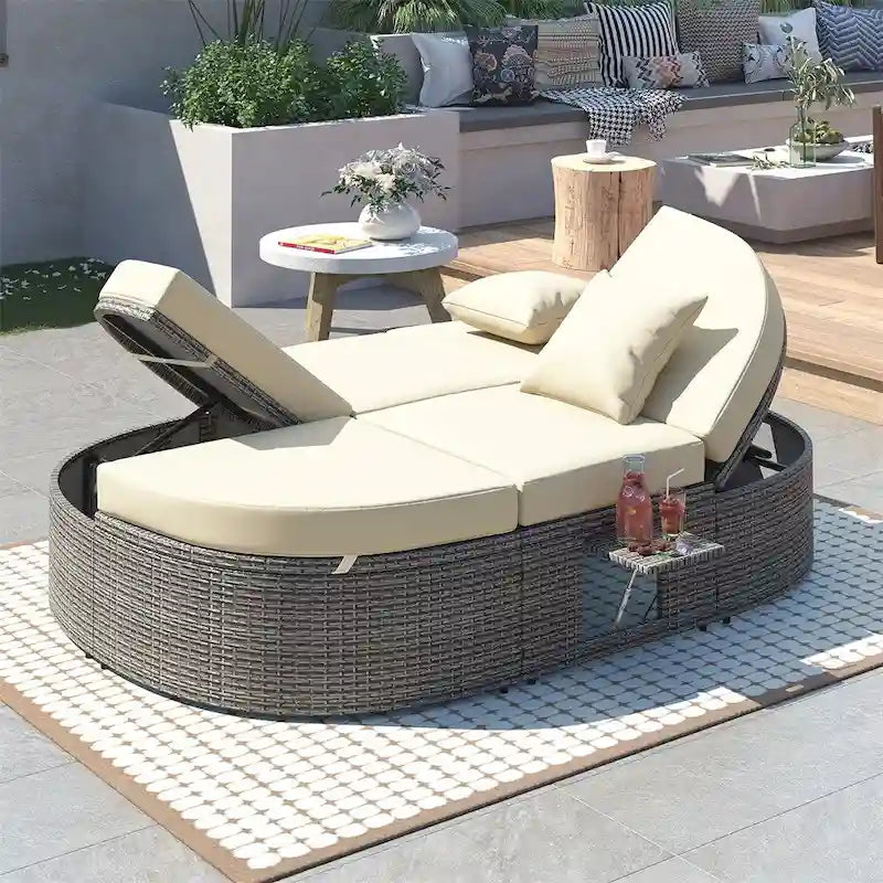 Lit de repos extérieur pour 2 personnes avec coussins et oreillers