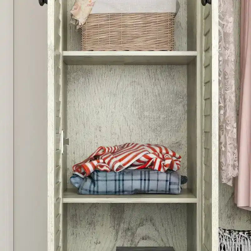 Armoire-penderie blanche de 59 po de large, grande armoire autoportante