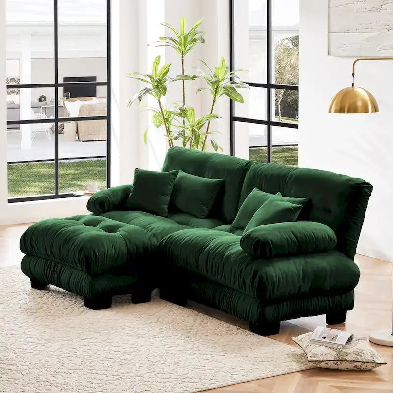 L-förmiges Zweisitzer-Sofa aus Chenille mit Lendenkissen