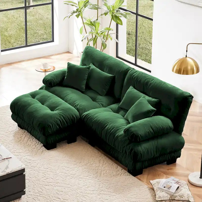 L-förmiges Zweisitzer-Sofa aus Chenille mit Lendenkissen