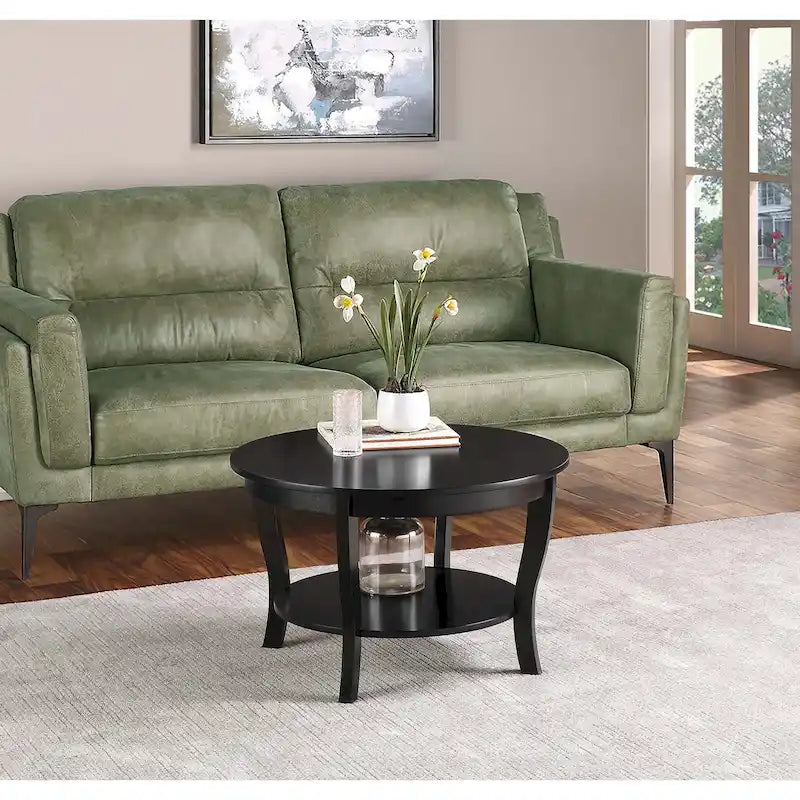 Table basse ronde American Heritage de Convenience Concepts avec étagère