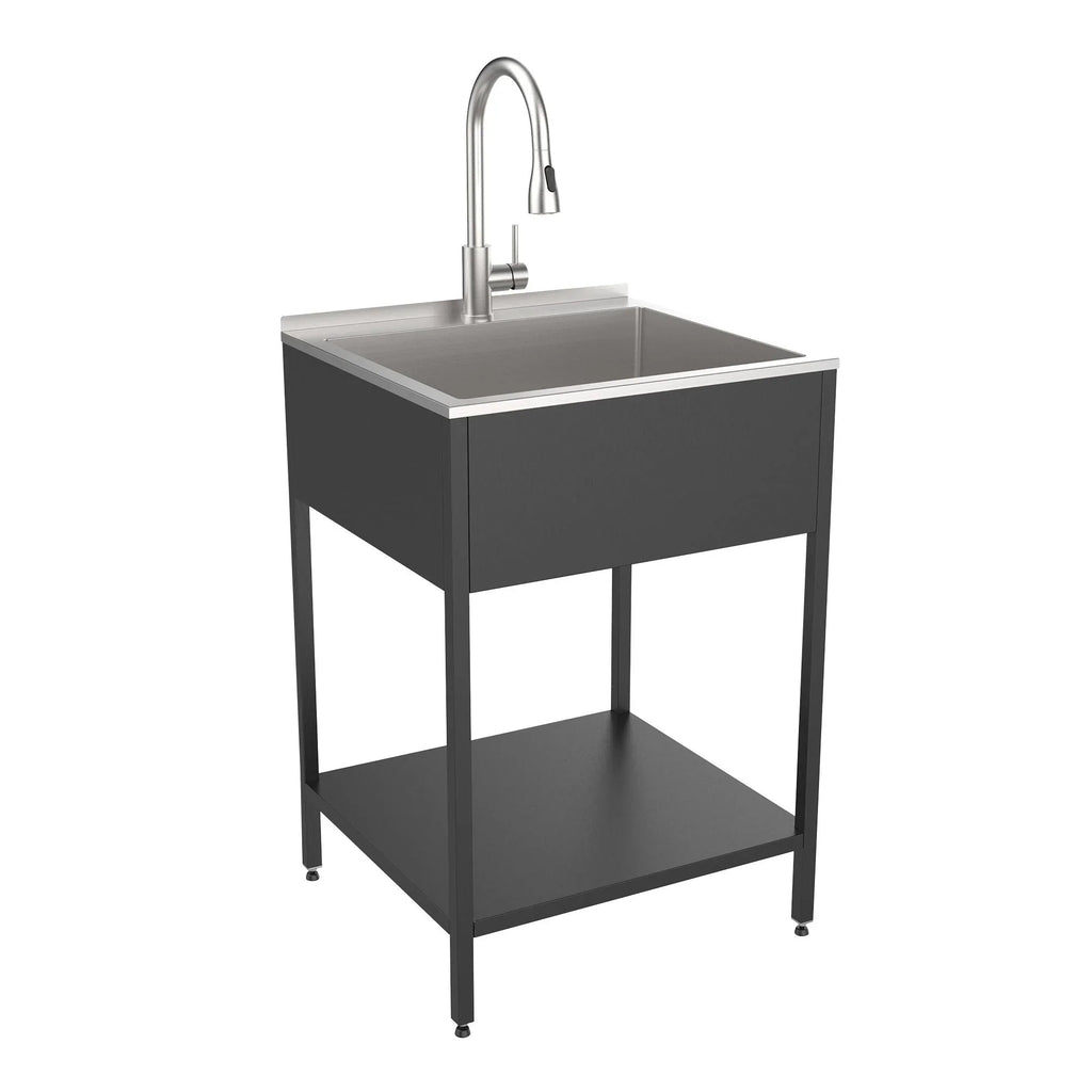 24-in W x 22-in D x 35-in H Paslanmaz Çelik Çamaşır Evyesi ve Yıkama Standı