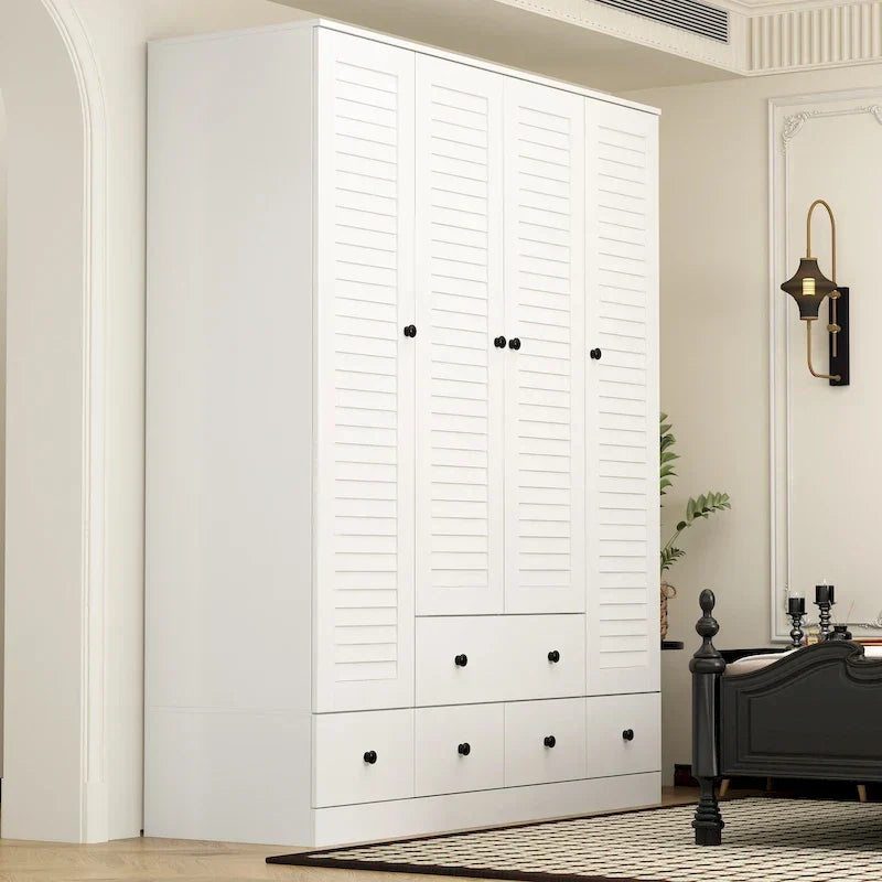 Armoire-penderie blanche de 59 po de large, grande armoire autoportante